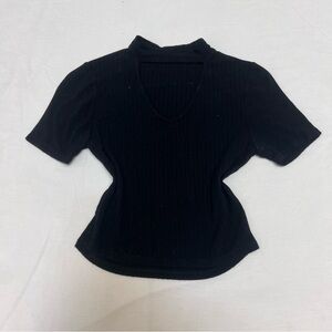Black Ribbed Cutout Crop Top